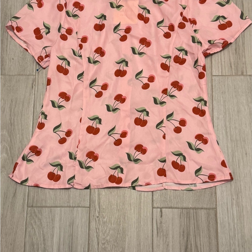 Cherry Short Sleeve Tie Front Blouse - Picture 5 of 8